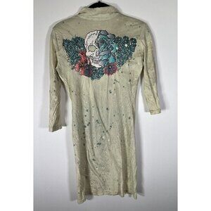 Vintage GRAIL green paint splatter Y2K dress skulls whimsigoth cotton Sz L